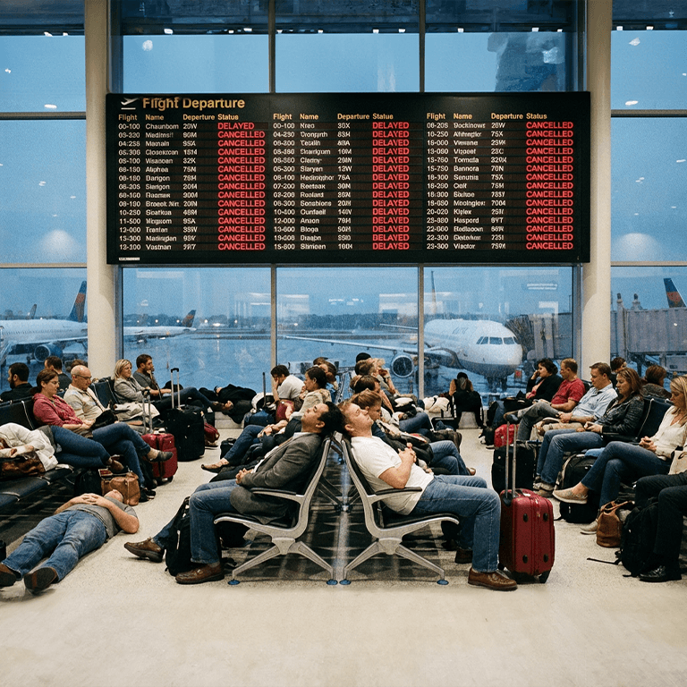 departure delays. airport-flight-delay-cancelled-survival-english