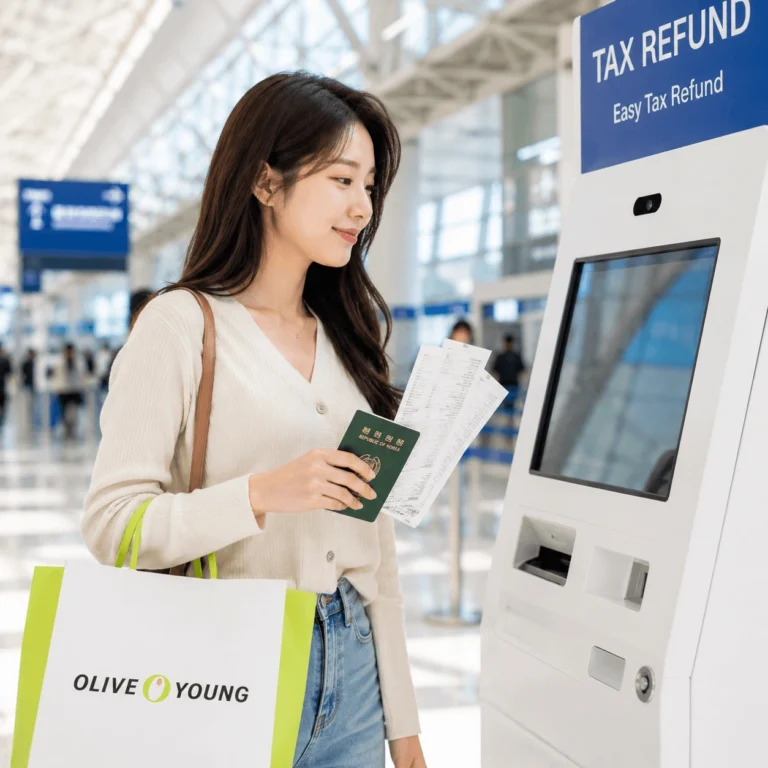 韓國機場退稅流程與旅客辦理退稅示意圖